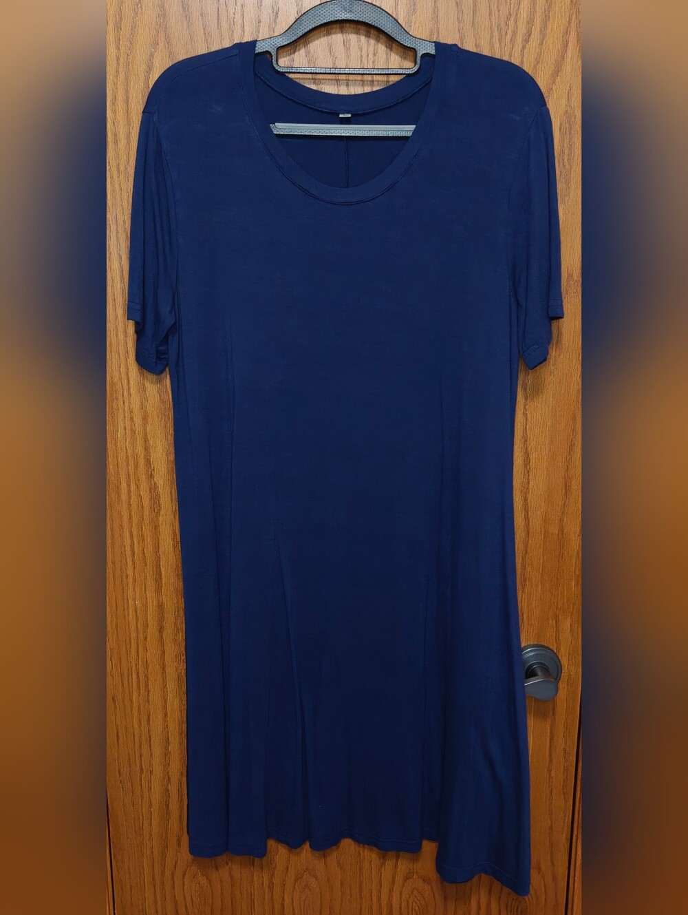 Women’s Blue Mini Dress - Simple Scoop Neck, Size L